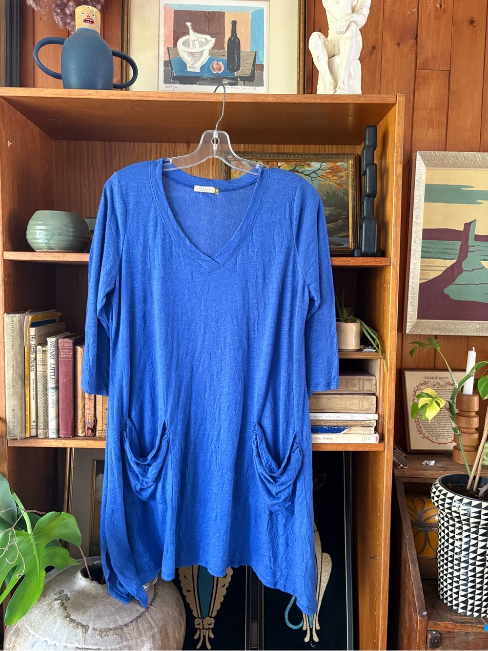 Lagenlook Crinkle Cotton Blend Pocket Front Chalet Tunic M